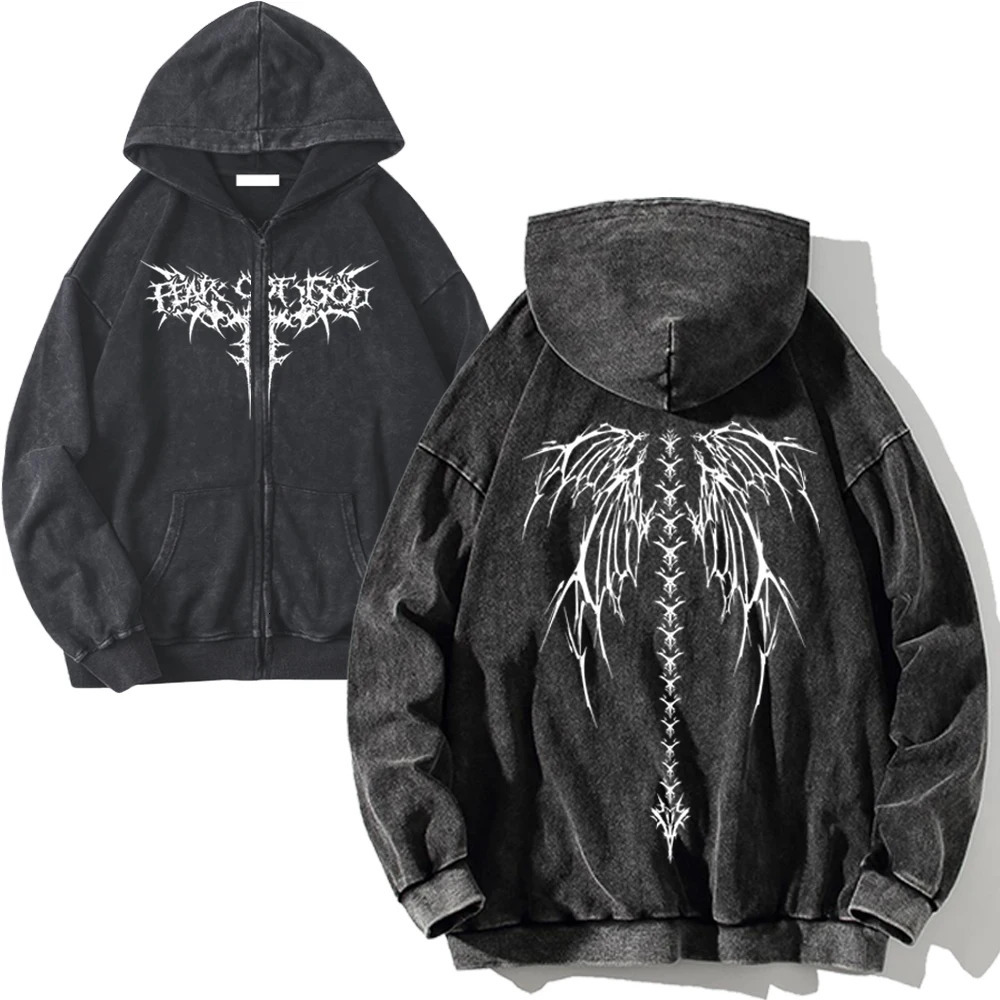 Thorns Wing Print Y2K Hoodies 100 Cotton Men Women Goth Punk Sweatshirts Black Vintage Pullover Streetwear Casual 250207