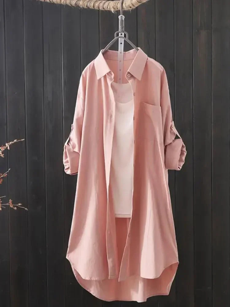 White Shirt Women 2024 Spring Summer Korean Fashion Simple Solid Color Long Shirts Lady Loose Breathable Midi Shirt and Blouse 250121