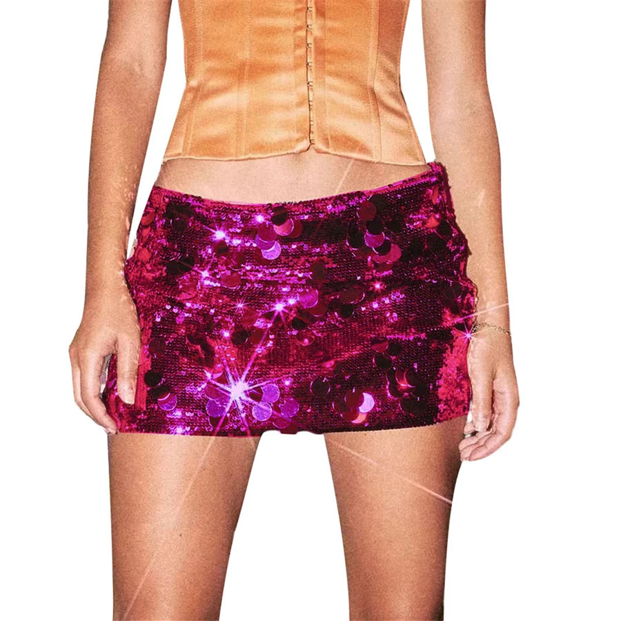 Women Shiny Sequins Mini Skirt Summer Sexy Low Waist Elastic Bodycon Skirt for Beaches Club Streetwear Glitters Short Skirt 250207