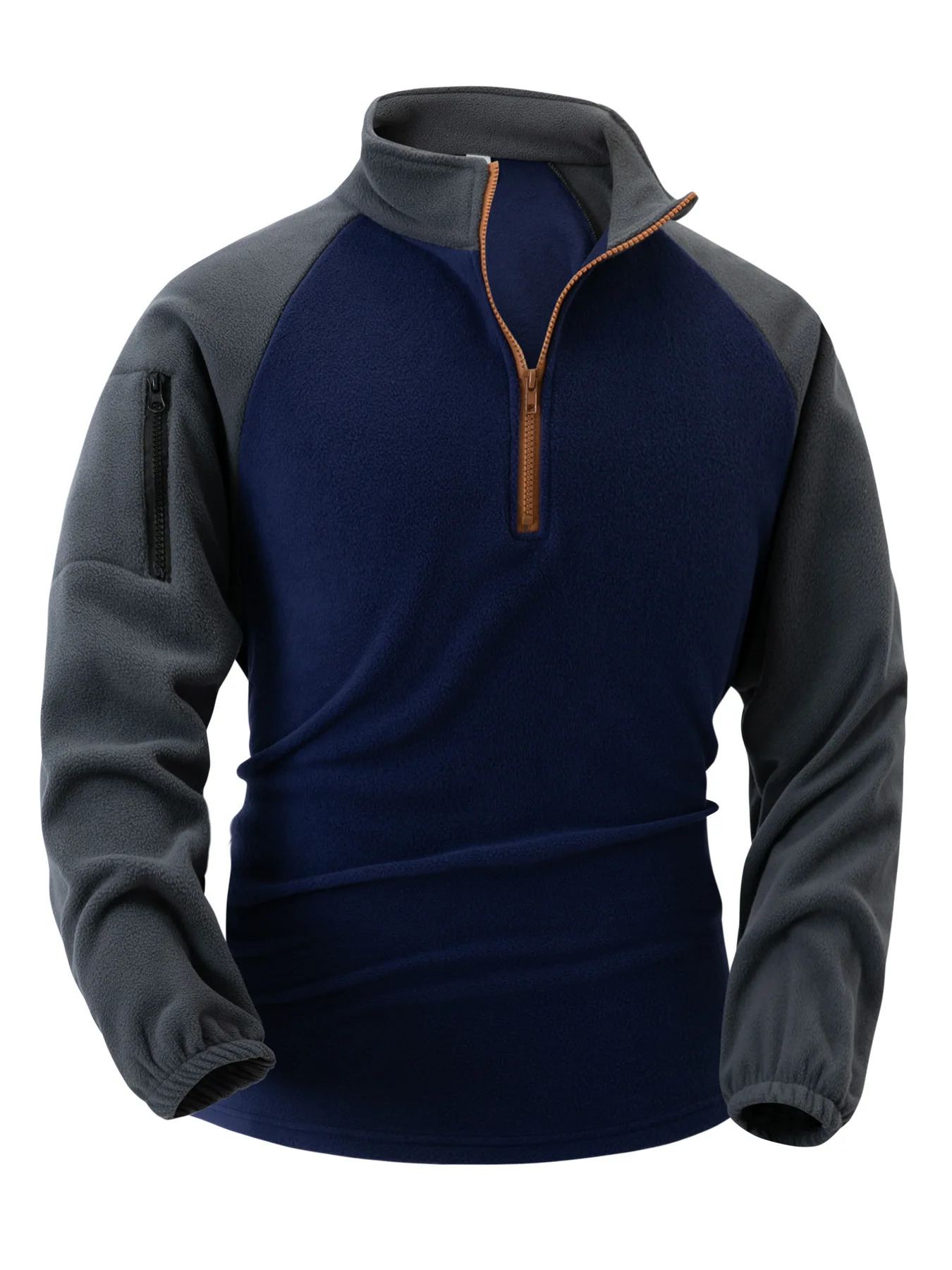 Mens POLO Shirt Autumn Polar Fleece Solid Color Stand Collar Half Zip Arm Pocket Fashion Simple Classic Jumper 250207