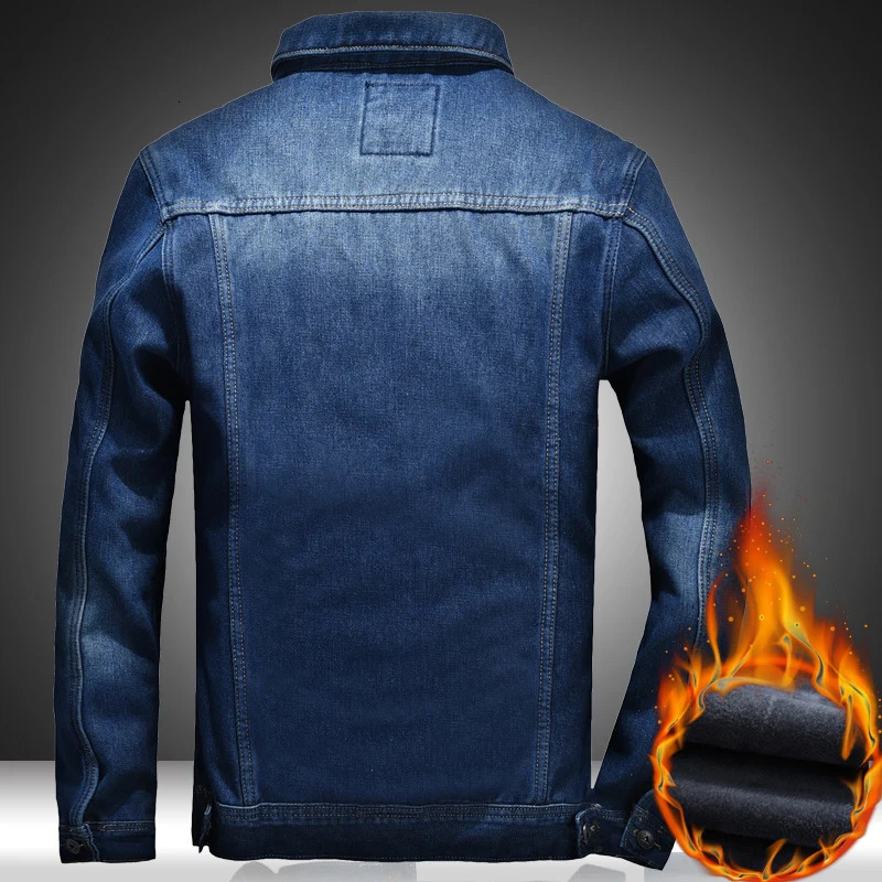 Winter Mens Denim Jacket Thicken Fleece Warm Coats Fashion Classic Lapel Slim Biker Jeans Outwear Male Clothing 250207