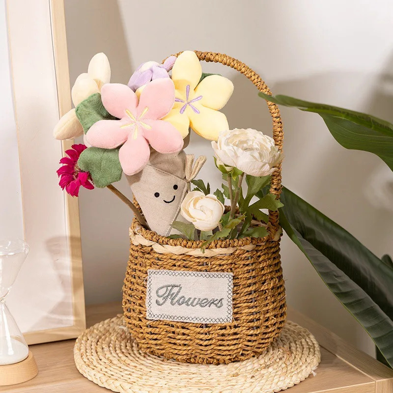 Fun Holding Flowers Tulips Potted Plants Plush Toys Doll Bouquets Girls Graduation Gifts Dolls Valentines Day Gifts 250207