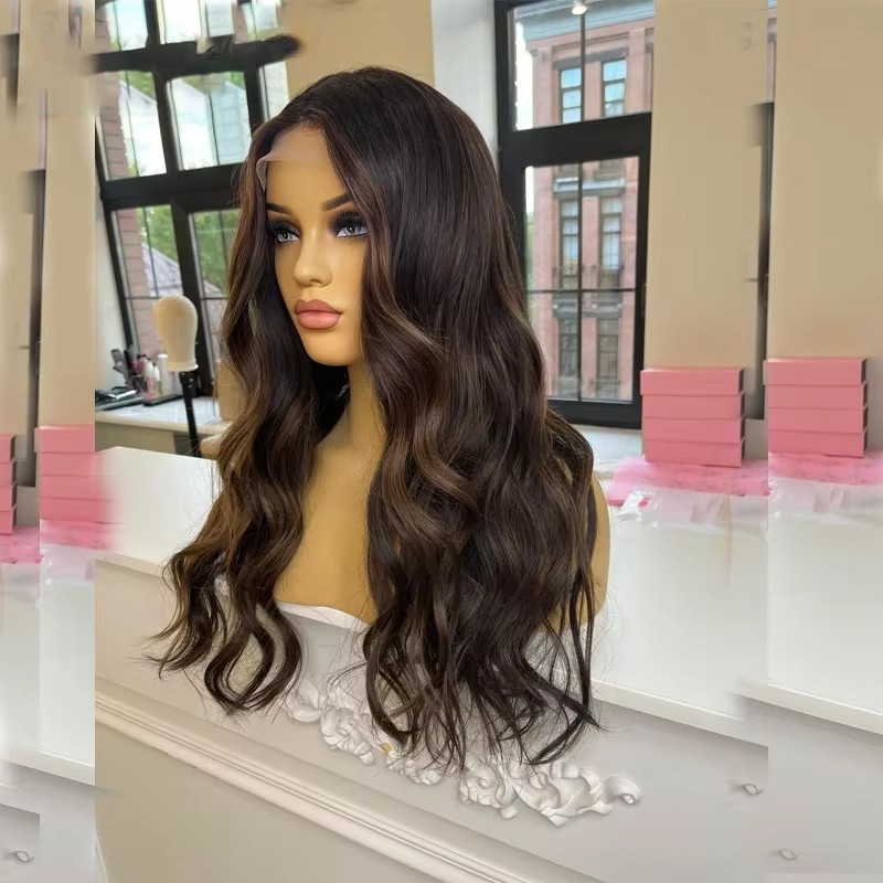 Top trendy Brazilian Human Hair Dark Blonde Balayage Brunette shades Full Lace Wigs Natural Brown Highlights Lace Frontal Wig