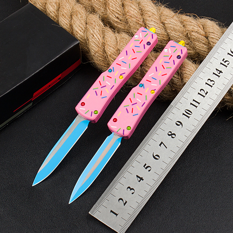 High End Small Tactical Knife D2 Blued Blade Doughnut Aviation Aluminum Handle Outdoor Mini EDC Pocket Knives with Nylon Bag