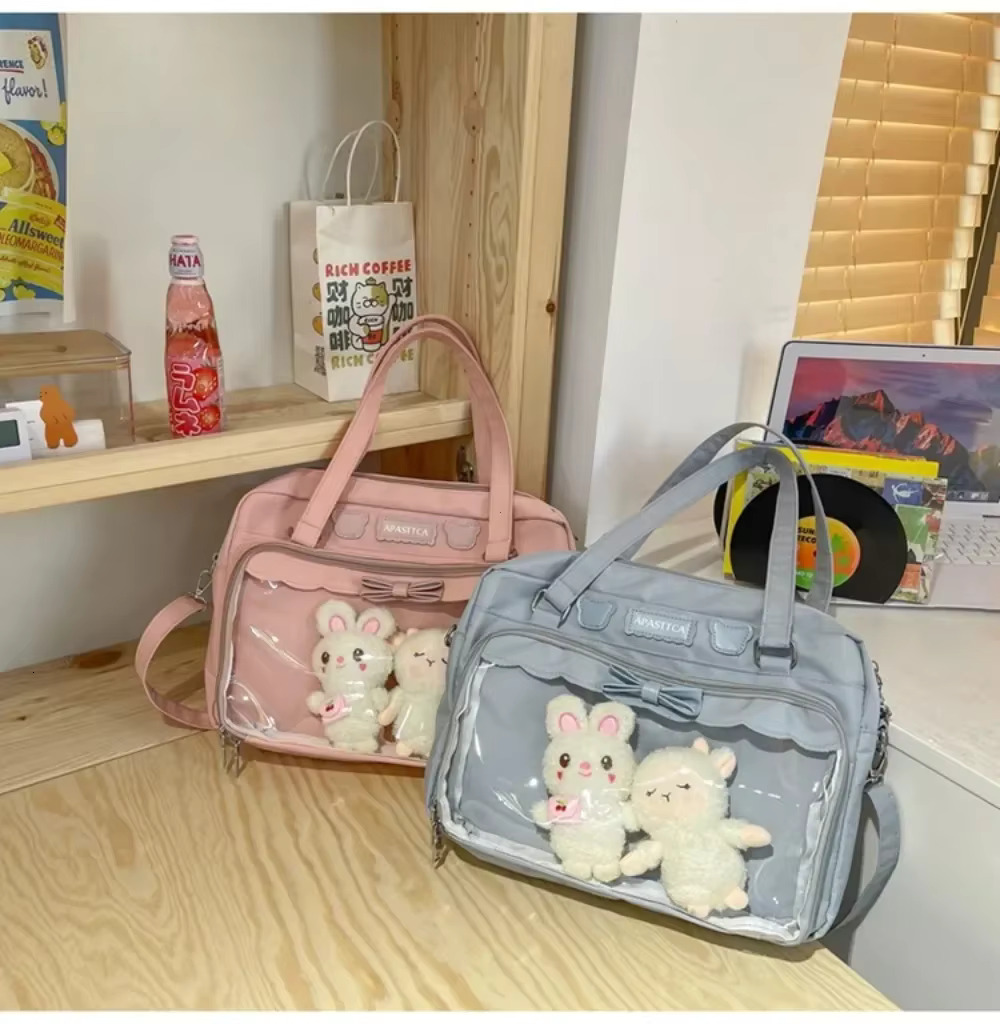 Japanese Cute Transparent Canvas Itabag Fashion Girls One Shoulder Student Personality Crossbody with Badge Doll Ita Bag swissmilitary