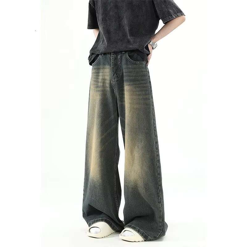 American gradient straight leg trendy jeans for men and women summer high street retro hip-hop personalized loose casual pants