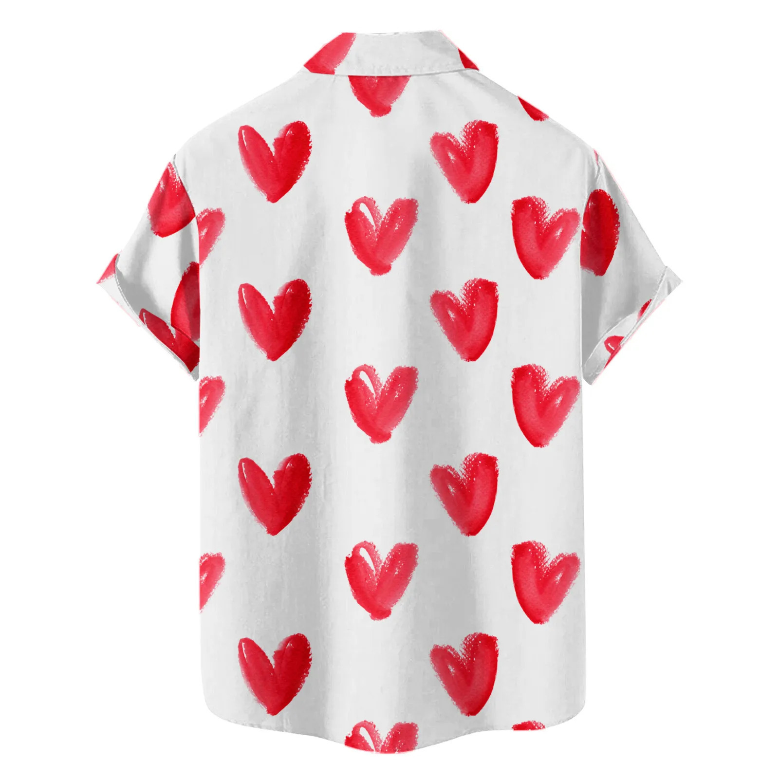 Heart Love Dots Print Men Shirt Summer Short Sleeve Blouse Button White Valentines Day Clothes Party Social Dress Male Tops 250207