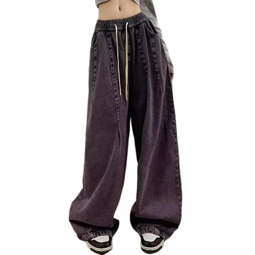 Loose Jeans Unisex Denim Jeans Vintage Wide Leg Denim Jeans with Elastic Waist Deep Crotch Pockets Womens Streetwear for Hip 250206