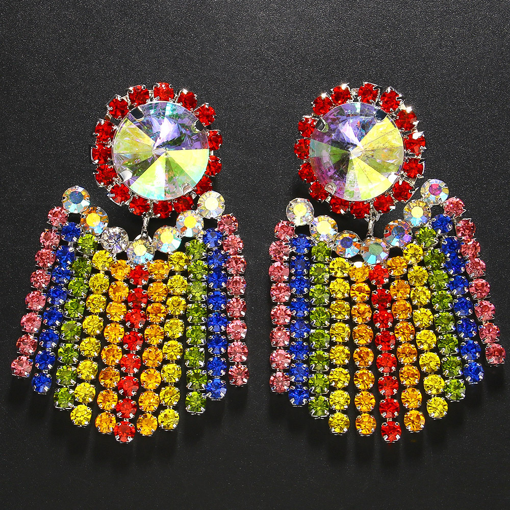 Women's Earrings 2PCS/LOT Bohemian Tassel Earrings Exaggerated Colored Rhinestone Personalized Earrings