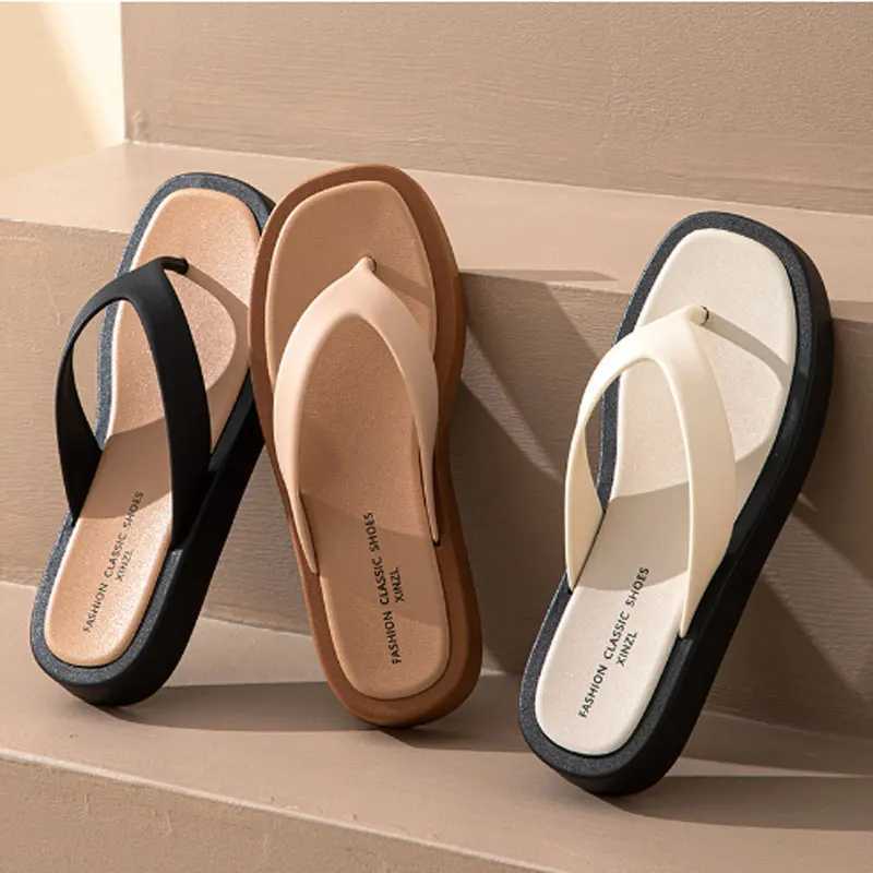 Classic Black/white Mixed Color Platform Flip Flops Women Thick Bottom Thong High Quality Leather Jandal Sandals Women Z250208