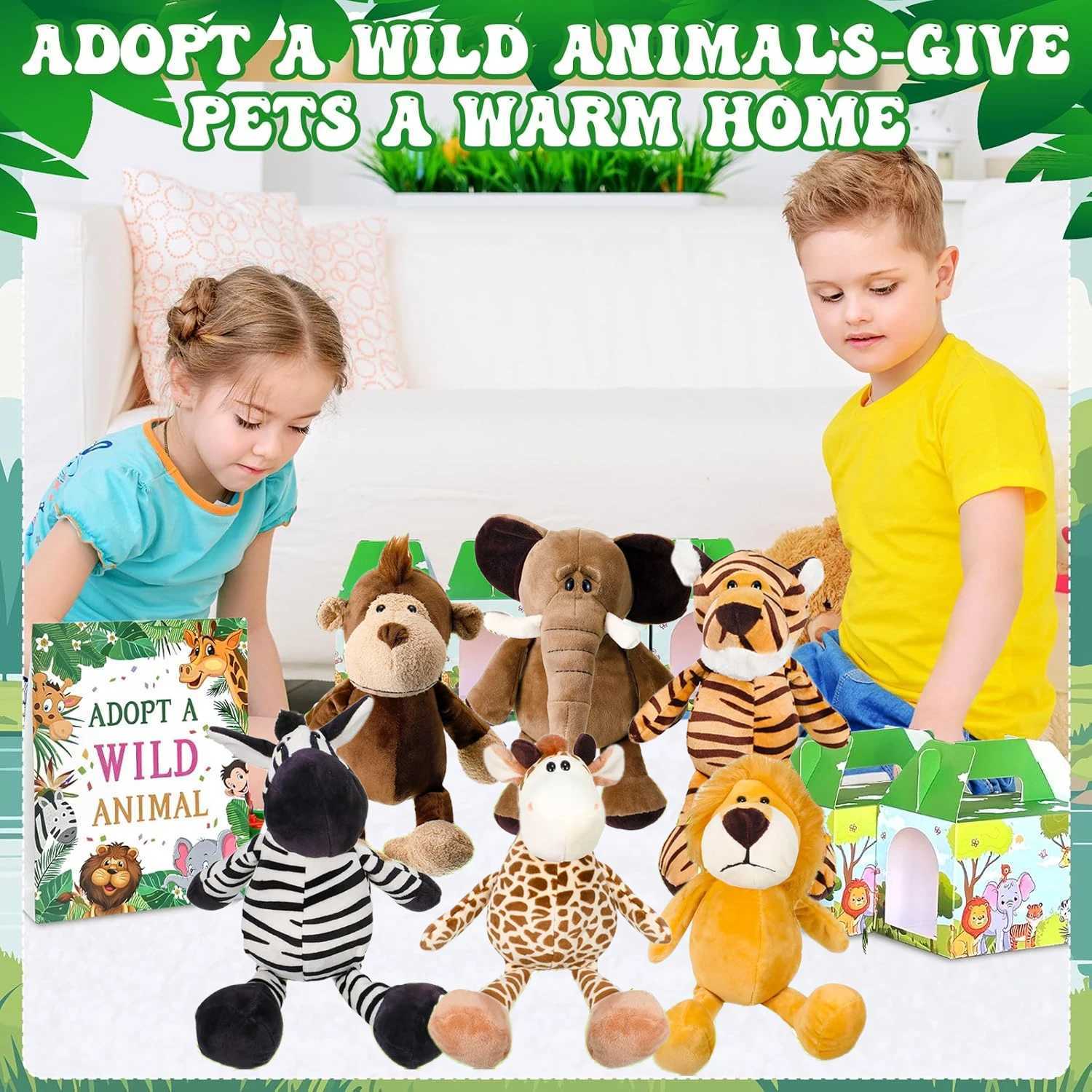 6-18 Pcs Safari Stuffed Animals Plush Jungle Toys Set Boys Girls Lion Elephant Zebra Giraffe Tiger for Animal Free shipping