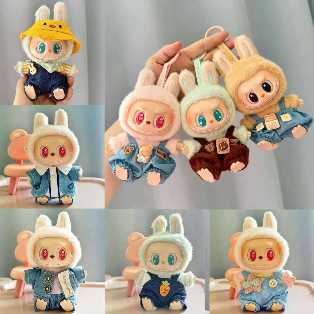 17cm Mini Plush DollS Clothes Outfit Accessories For Korea Kpop Exo Labubu I II Idol Dolls Sitting Par overalls Clothing Gift Z250208