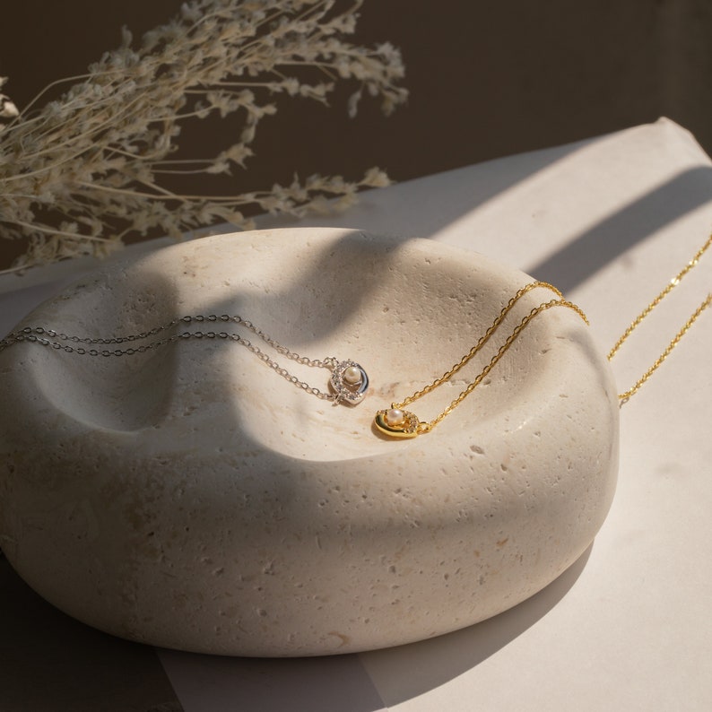 Pave Diamond Evil Eye Charm Necklace Dainty Crystal Necklace with Pearl Bead Perfect Gift for Her