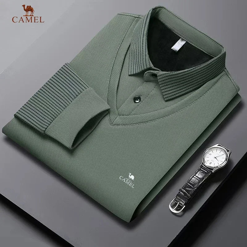 Spring and summer mens street fashion lapel button solid color highend casual comfortable sports long sleeved polo shirt 250207