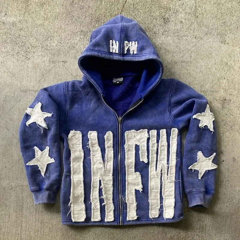European and American letter embroidery super large hooded sweatshirt womens Y2K street couple jacket retro loose zipper sportswear mens style 250207