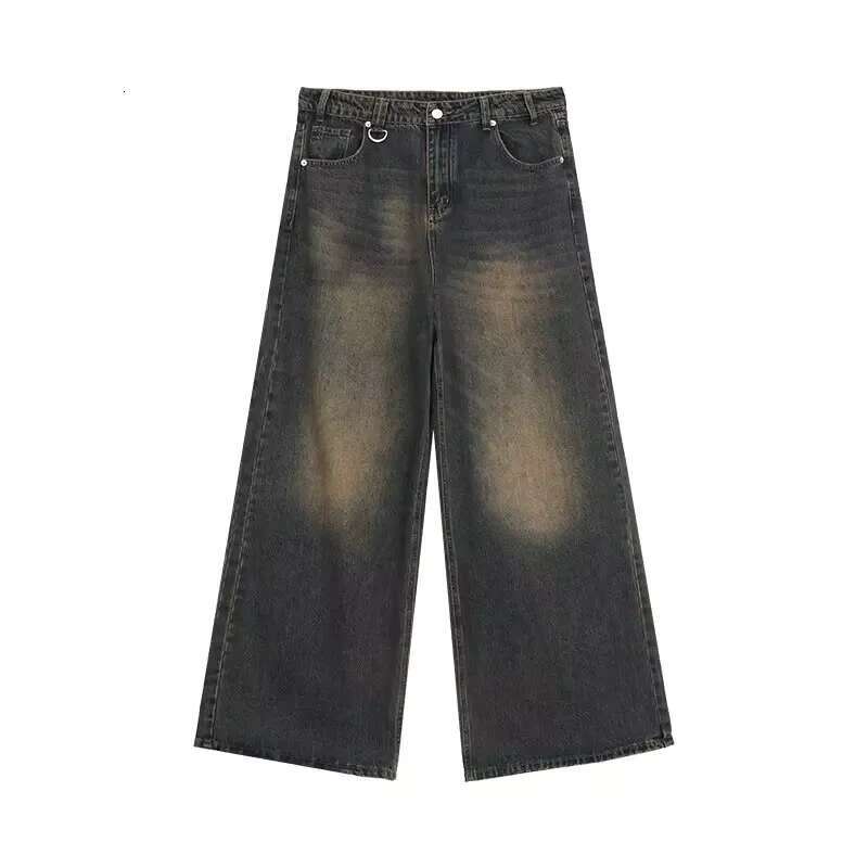 Vintage American Style Men's Jeans Loose-Fit Wide-Leg Gradient Trendy Brand High Street Punk Long Pants For Autumn/Winter