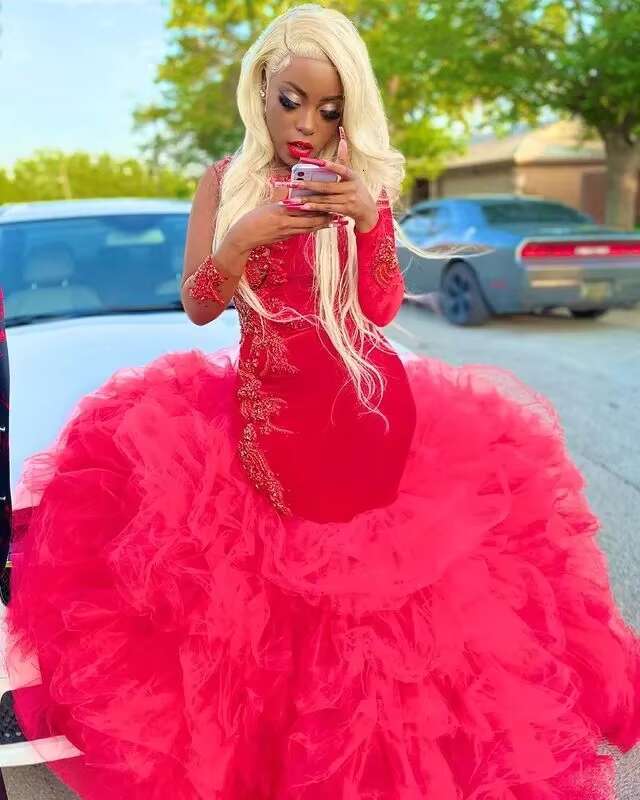 Red Aso Ebi African Dresses Mermaid Sleeves Appliques Long Dubai Arabic Black Girls Evening Gown Prom Customized