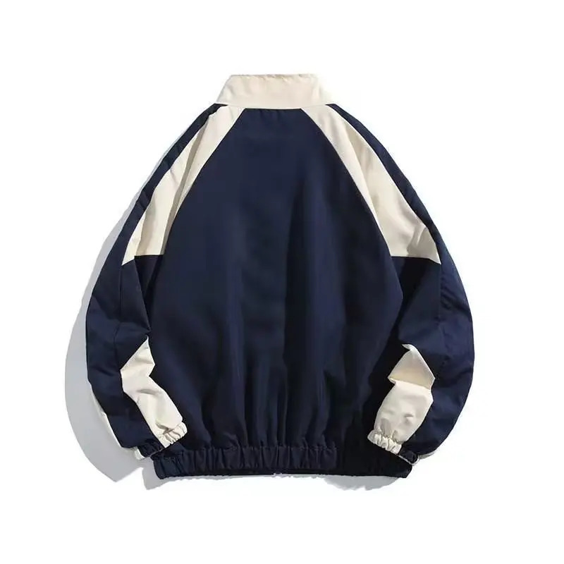 Japanese Vintage Color Contrast Splicing Stand Collar Jacket Men Y2k Spring Autumn Fashion Trend Loose Preppy Couple Casual Coat 250208Z