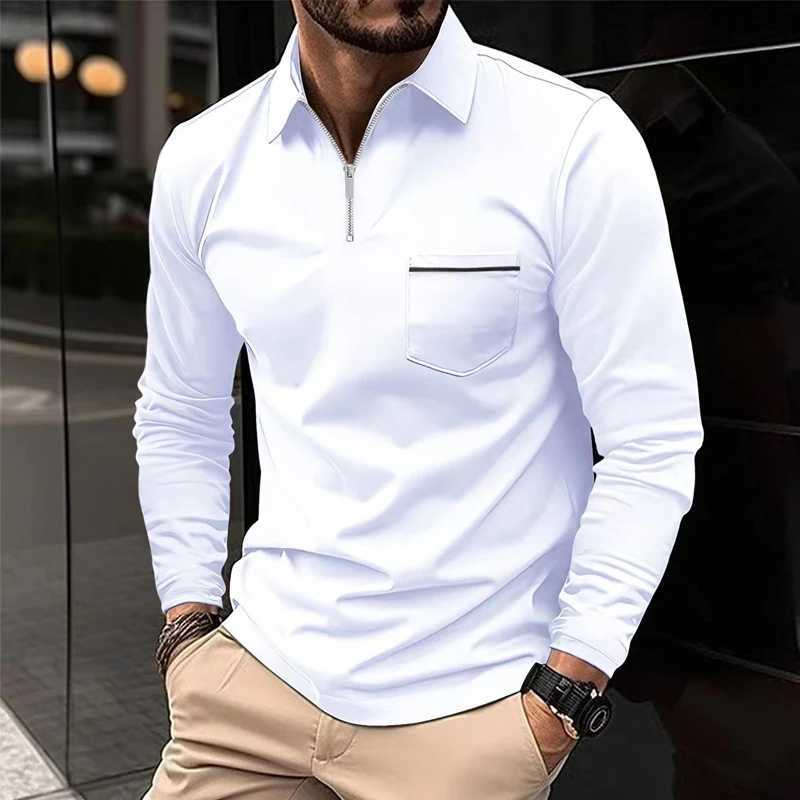2023 Spring Autumn New Solid Color Fashion Turn-down Collar Long Sleeve Polo Shirts Man Casual Zipper Pockets All-match PulloverT250207