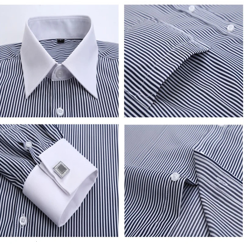 Mens French cuff formal shirt white long-sleeved business button mens shirt regular fit cuff button shirt M~6XL 250207