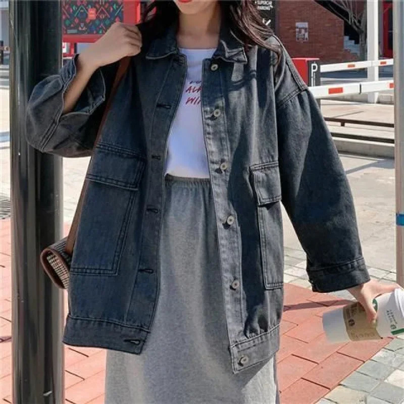 Denim Coat Women Hole Jackets Casual Jacket Turn Down Collar Y2k Tops Coats Single Breasted Elegant Spring Autumn Outerwear 250122