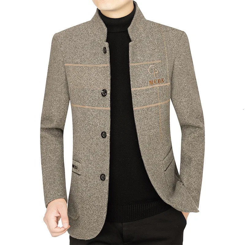 mens casual wool jacket business set Coats blend autumn slim fit clothing 250208Z