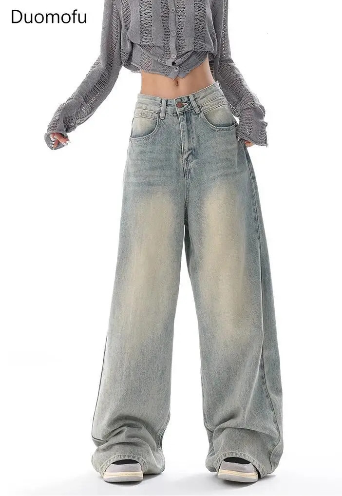 Duomofu Autumn Vintage Loose Simple Casual Female Jeans American Classic High Waist Slim Fashion Distressed S-XL Women Jeans 250206