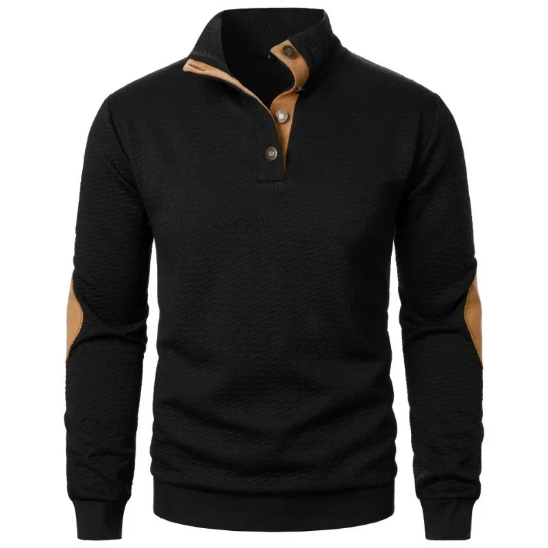 Mens long sleeved sweatshirt casual button upstand up Henley polo shirt Pullover lightweight streetwear 250207