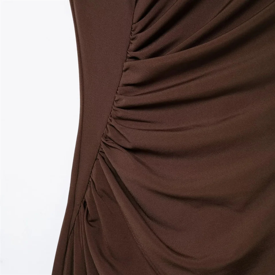 2024 RARF Winter Womens Fashion Style Solid Color Wrinkle Decoration Waist Tight Fit Midi Dress 250207