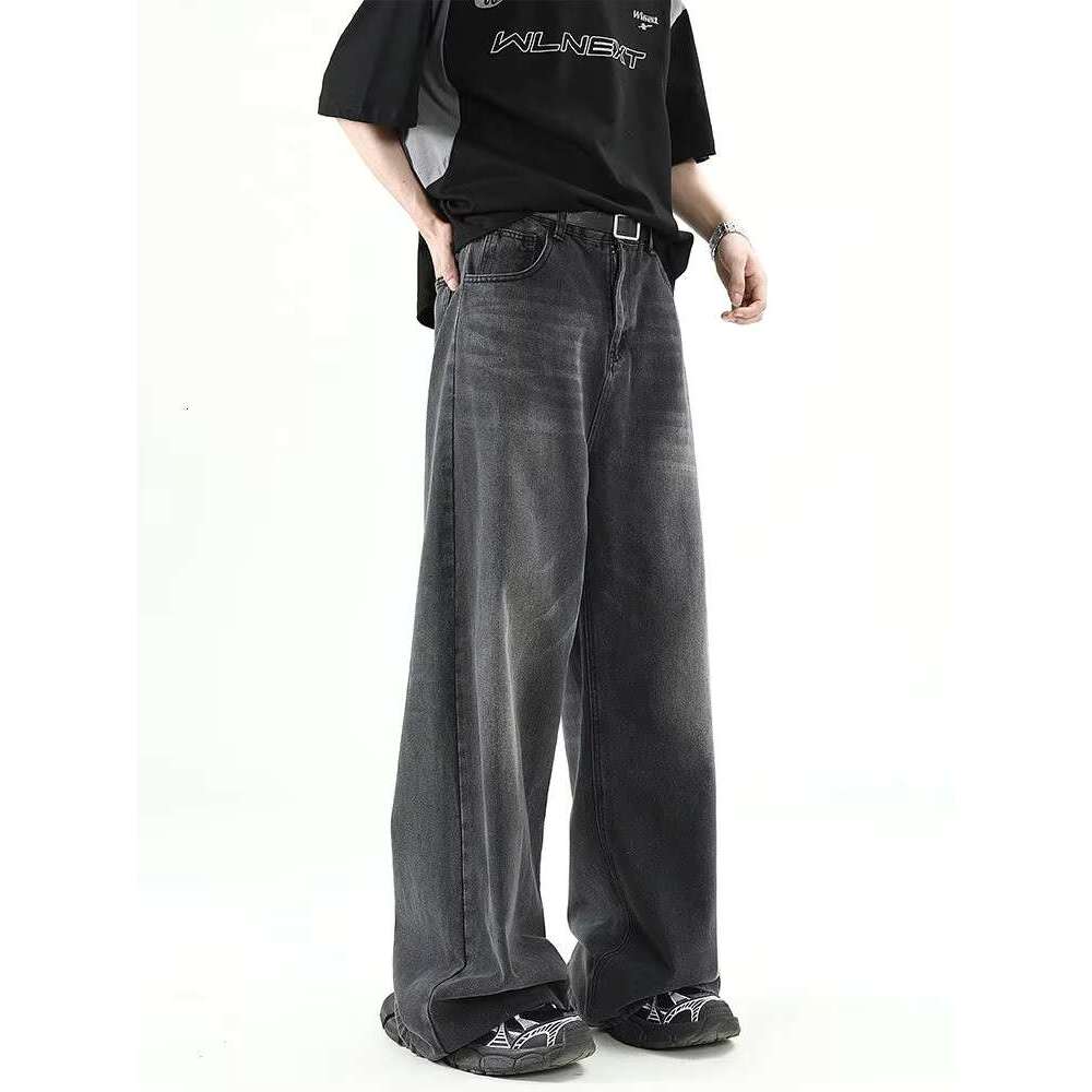 American gradient straight leg trendy jeans for men and women summer high street retro hip-hop personalized loose casual pants