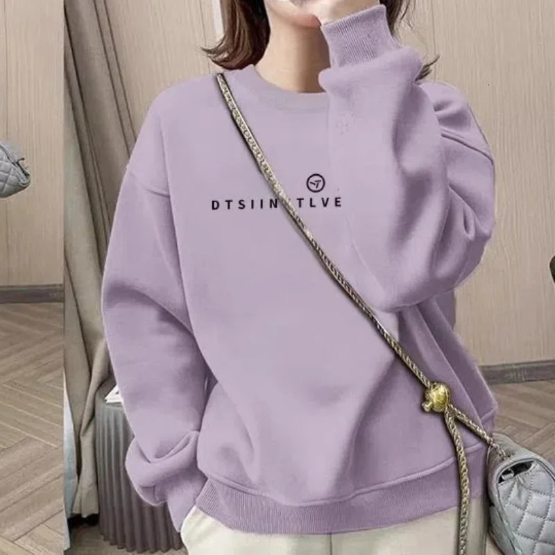 Office Lady Korean Pullover Round Neck Flocking Lantern Long Sleeve Printing Letter Casual Womens Clothing Autumn Winter Tops 250208Z