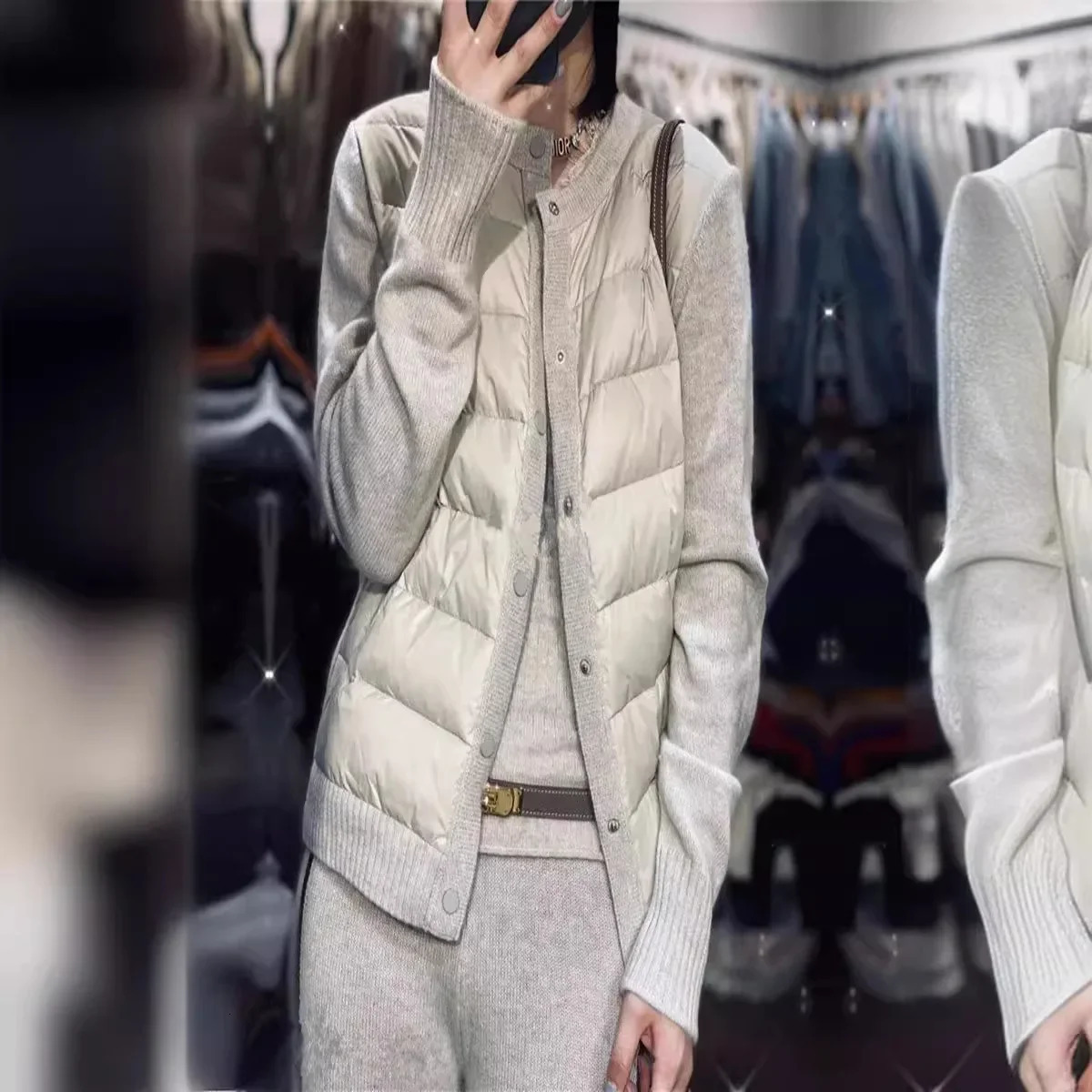 2023 Winter Womens Sweaterknit Jacket Cropped Stylish Casual Cardigan Down CottonPadded Coat European Style Clothing 250113Z