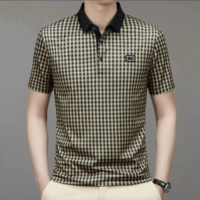 Summer mens plain short sleeved polo shirt Koreon basic street clothing fashionable commercial social casual loose top 2023 250207