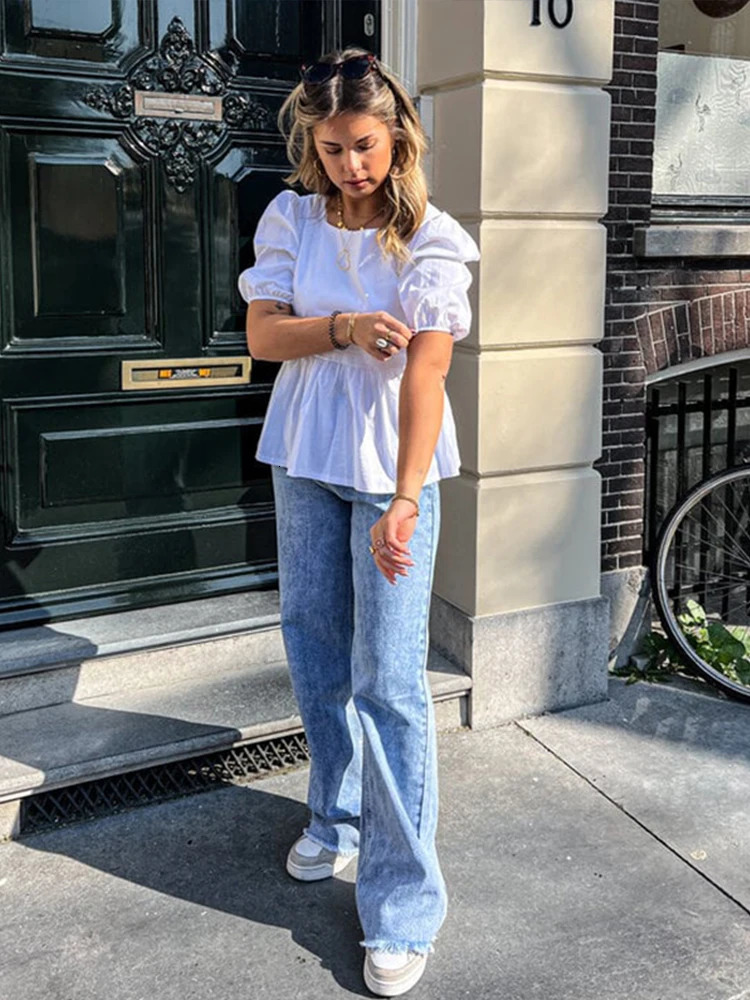 Backless Short Sleeve Shirts For Women Casual Back Lace Up Bow Tops 2025 Spring Summer Fashion Lady Blouse Loose Streetwears 250121
