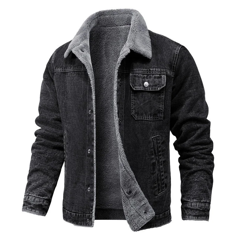 DIMUSI Mens Winter Jacket Fashion Lapel Sherpa Fleece Lined Thicken Denim Jean Trucker Jacke Men Jeans Coats Clothing 5XL 250208Z