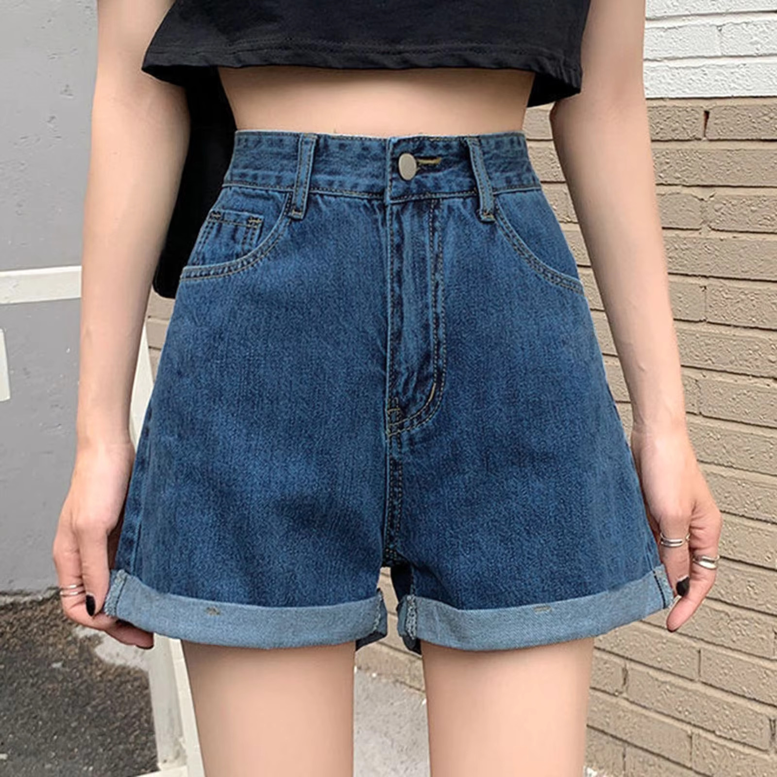 Chic Korean Style Minimalist Fashion High Waisted White Women's Designer Shorts Solid Color Full Matching Denim Shorts Long Pants Street Retro Co