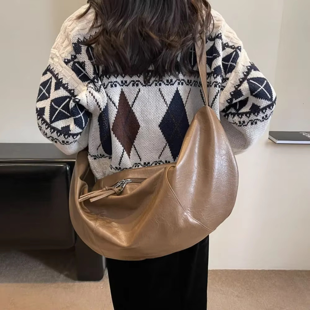 Retro Korean Version Ins Hobos Causal Large Capacity PU Soft Simple and Casual 2025 New Tote Leather Shoulder Bags Women Bag swissmilitary