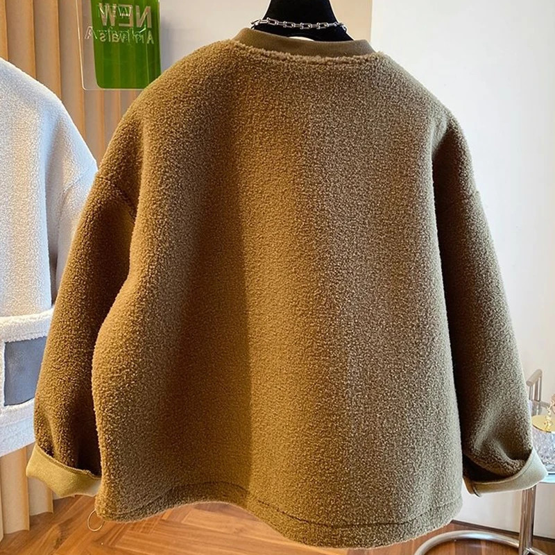 Korean Elegant Casual Lamb Wool Jacket Women American Oversized 2024 Autumn Winter Wear Thickened Suede Fur Top 250113