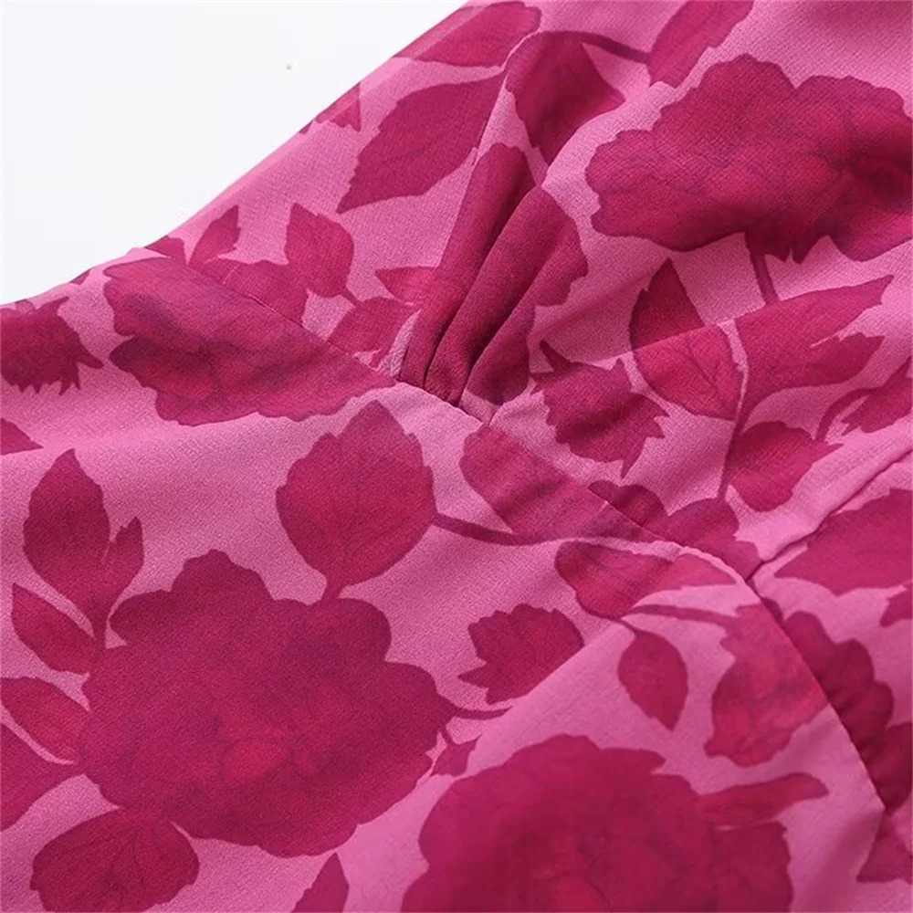 TRAF 2024 Summer Product Womens Stylish Sexy Open Back Sleeveless Hanging Neck Collar Slimming Printed Midi Dress 250207