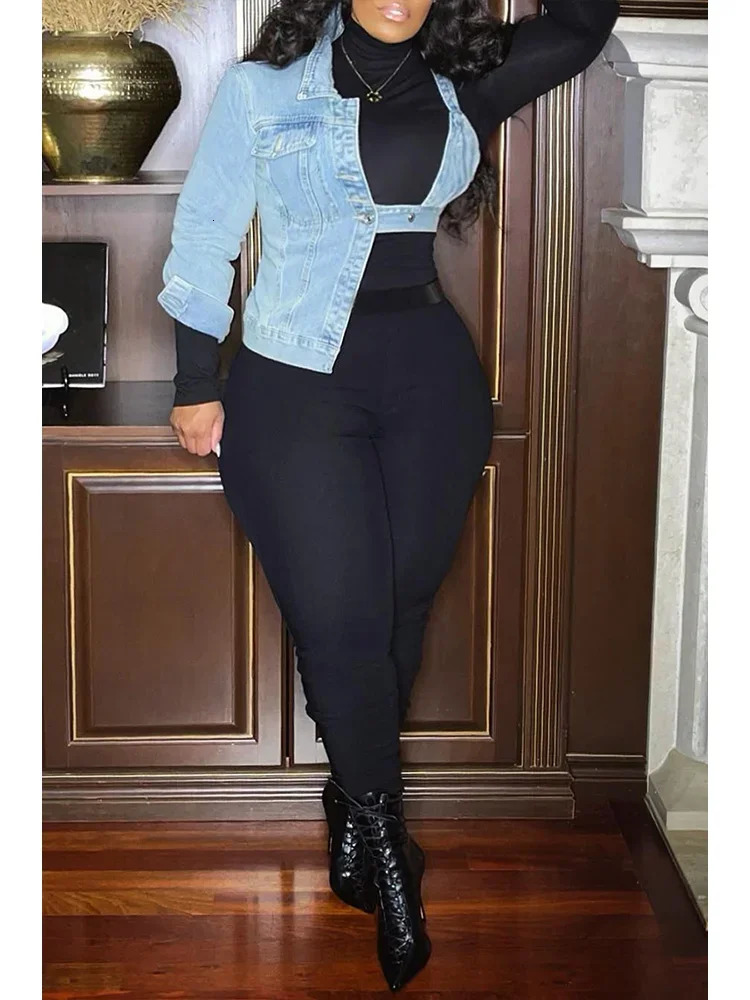 Fashion Novelty Denim Jackets One Shoulder Sexy Casual Streetwear Plus Size Blue Bra Jacket Outwear TopsONLY DENIM PART 250208Z