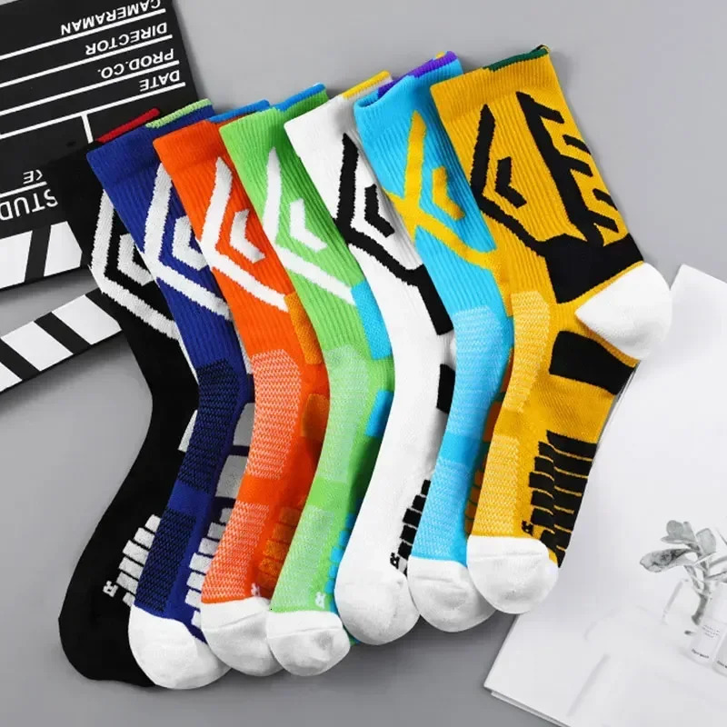 6Pairs/Lot Elite Sport Basketball Socks Compression Running Man Yellow Trend Breathable Long Hiking Damping Athletic Cycling 250118