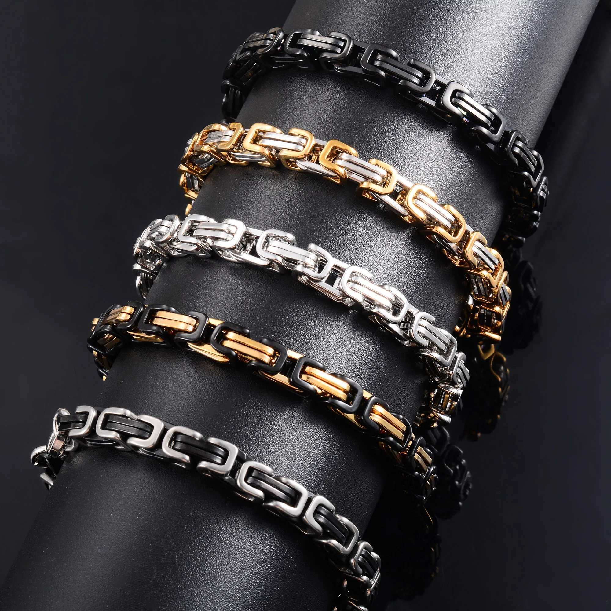Vintage stainless steel Byzantine bracelet for men short and chubby punk bracelet hip-hop boy ankle bracelet metal jewelry 5mm 23cm Y250208