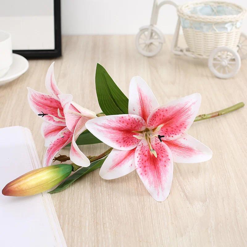 Update Decorative Flowers Real Looking 3D Printing Lily Branch Artificial White Fake Flores For Wedding Home Garden Decoration