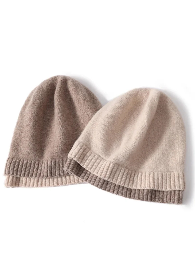 100% Wool Knit Caps Fashion Double Layer Hem Deco Unisex Beanies Pure Wool Warm Hat Soft Cozy Spring Outdoor Casual 250221