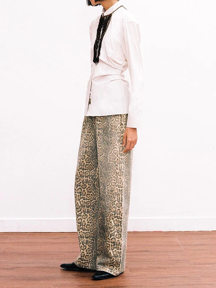 Vintage Leopard Print Jeans Women 2025 Oversize Casual Hip Pop Wide Leg Trouser Fashion Loose Denim Pants 250206