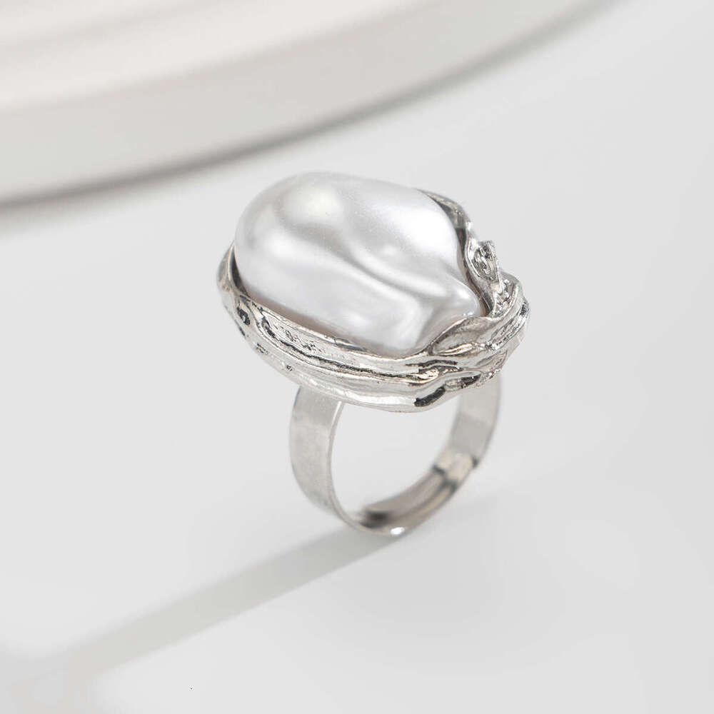 Jewelry Baroque inlaid with pearl irregular alloy rings, new style
