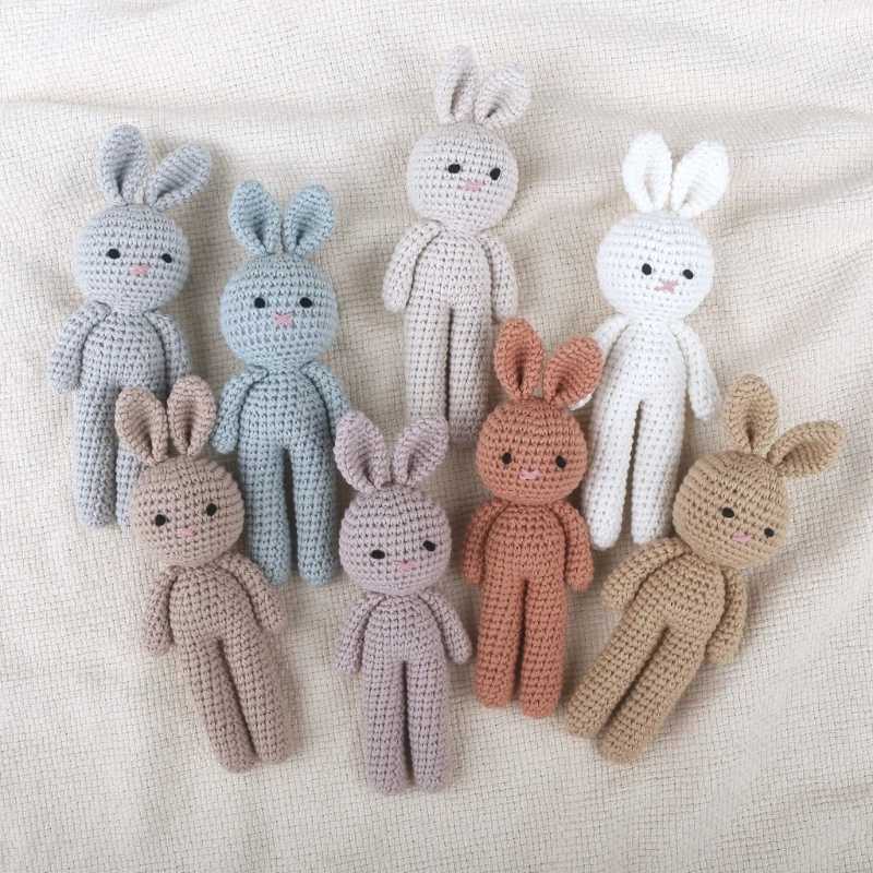 Cotton Crochet Baby Stuffed Rabbit kaii Handmade Bunny Plush Toys Newborn Handhold Sleeping Doll Kid Early Educational Toy Free shipping