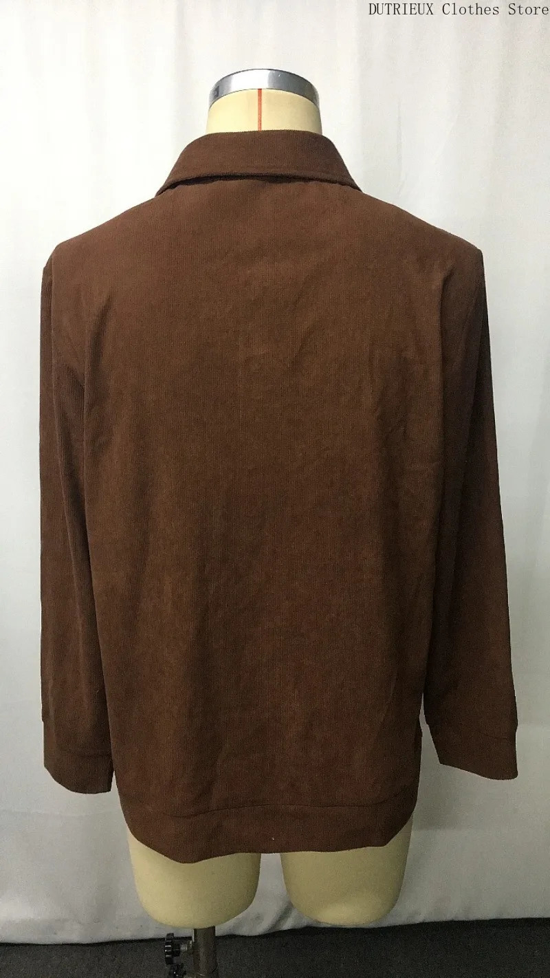 Autumnwinter Mens Vintage Corduroy Polo Shirt Longsleeved Pullover Sweatshirt Business Casual Brown Gym 250207