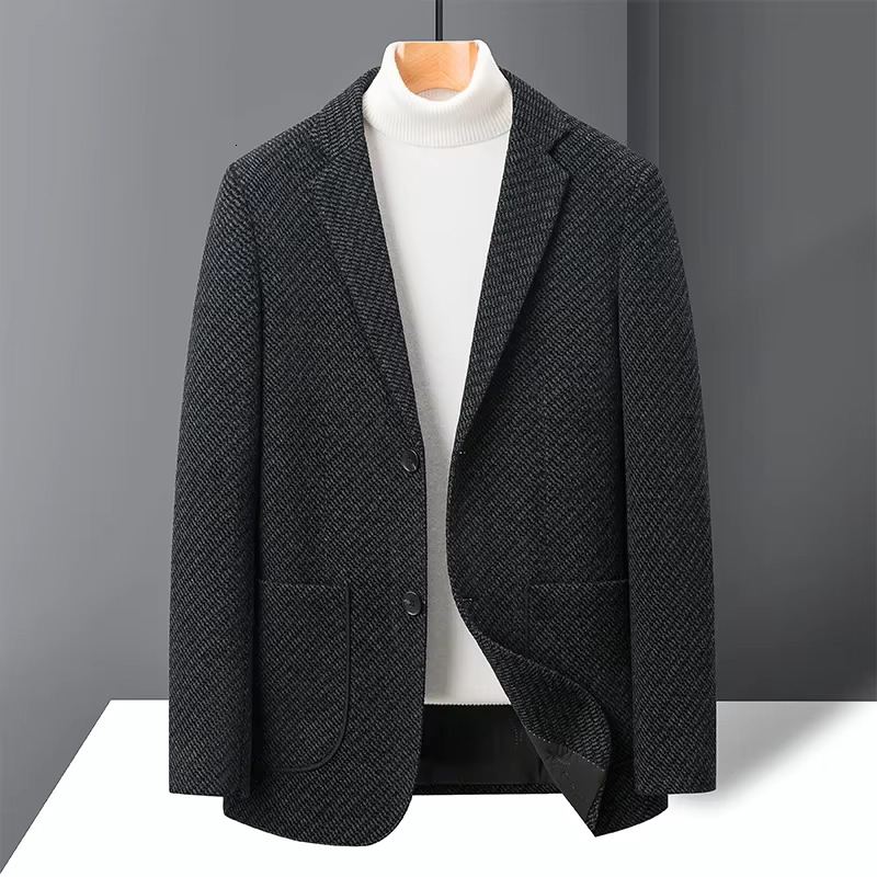 High-Quality Thousand-Bird Check Double-Sided For Men Korean Suit Collar Short Casual Woolen Coat Blazers