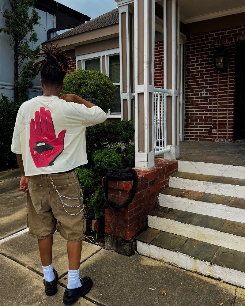 Y2K Harajuku Punk Retro Lip Print Top Street Hip-hop Trend Oversized T-shirt Men Goth Retro Casual Personality Clothing 250208